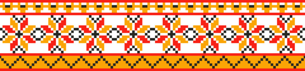 Fototapeta premium Seamless ukrainian pattern. Colored embroidery like cross-stitch ethnic ukrainian border