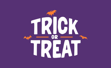 Trick or Treat lettering design with flying bats. Halloween card or banner spooky design.