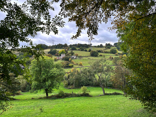 Rural landscape, looking across the, Walterclough Valley, on a cloudy autumn day near, Hipperholme, Brighouse, UK