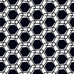 Paint brush hexagons. Hand drawn honeycombs background. Hexahedrons wallpaper. Hives motif. Geometric backdrop. Ethnic digital paper. Web designing. Textile print. Seamless pattern.