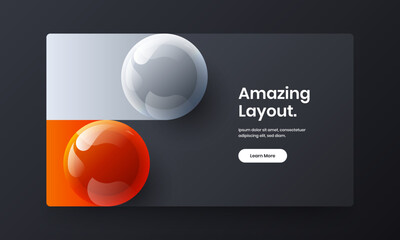 Trendy flyer design vector template. Multicolored realistic spheres banner layout.