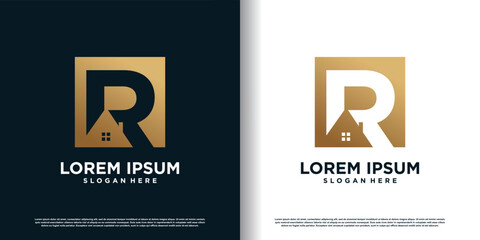 Initial letter r logo design template with house icon and creative concept Premium Vector