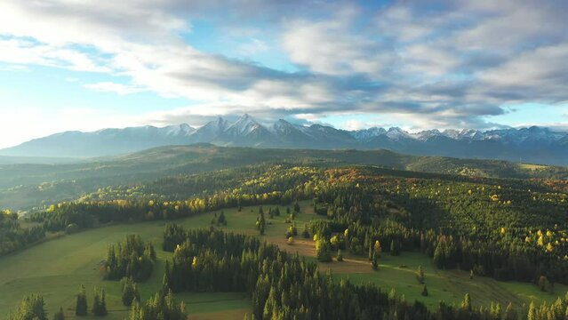 panorama of the autumn mountains - aerial view	