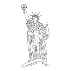 single line drawing of statue of liberty isolated on white background