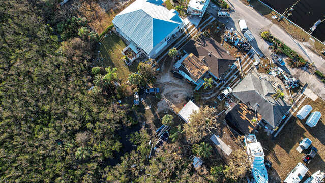 Aerial View Of Houses After Hurricane Ian