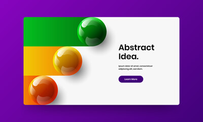 Geometric realistic spheres postcard layout. Multicolored site design vector illustration.