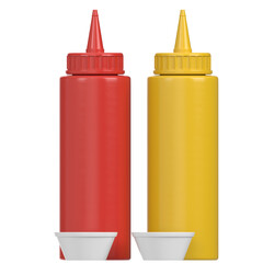 3d rendering illustration of ketchup and mustard bottles