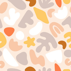Trendy seamless pattern with abstract shapes. Modern trendy bright background. Trendy geometric doodle shapes, drops. 