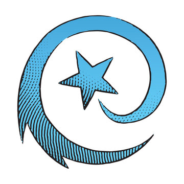 recommend clip art: Scratchboard Engraved Icon of Round Shooting Star with Blue Fill