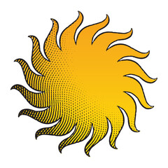 Scratchboard Engraved Icon of Sun with Yellow Fill