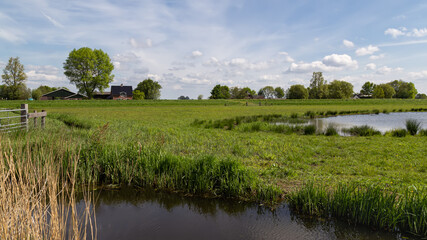 Nature reserve with a small lake and a few farms in the background.