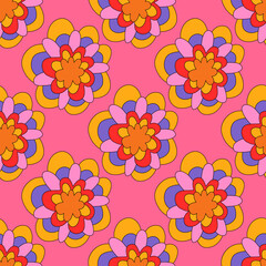 vintage floral print for fabric. textile seamless pattern. 1970 psychedelic, hippie and funky. cottage core 60s rustic interior decor. wallpaper and background pattern. children's naive style of wildf