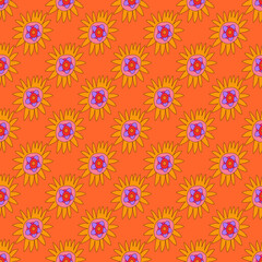 square vector seamless pattern - flower in hippie style.1970 good vibes.Funky and groovy 1980 daisy flower.1960 psychedelic ornament.Summer botanic back.Floral fall autumn naive social media template	