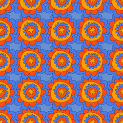 vintage floral print for fabric. textile seamless pattern. 1970 psychedelic, hippie and funky. cottage core 60s rustic interior decor. wallpaper and background pattern. children's naive style of wildf