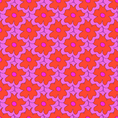 square vector seamless pattern - flower in hippie style.1970 good vibes.Funky and groovy 1980 daisy flower.1960 psychedelic ornament.Summer botanic back.Floral fall autumn naive social media template