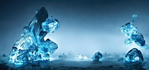 blue ice rocks scattered scene background. cool by ice.