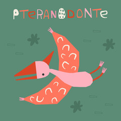 dinosaur vector illustration in hand drawn style. cute image of pteranodon for textile, fabric, educational cards © Anastasia