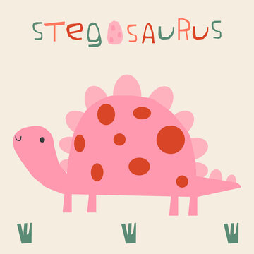 Vector cute dinosaur in cartoon style. Kids illustration of a stegosaurus for prints, t-shirts, cards, posters