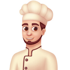 Cartoon male cook in a hat isolated on white background. Digital illustration.