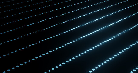 Render with a minimalistic surface of blue squares on black in isometric