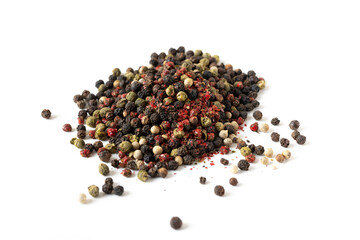 Peppercorns isolated on a white background. Pepper mix.