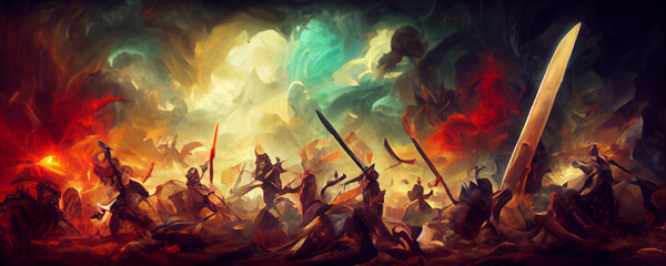 ancient battle between armies, medieval war of knights
