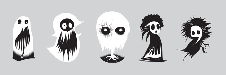 Halloween ghosts set on black background