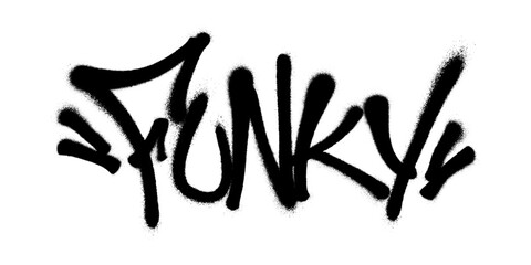 Sprayed funky font graffiti with overspray in black over white. Vector illustration.
