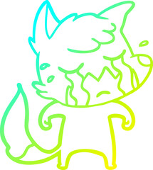 cold gradient line drawing of a crying fox cartoon