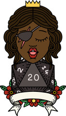 Retro Tattoo Style human rogue with natural 20 dice roll