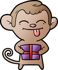 funny cartoon monkey with christmas present