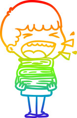 rainbow gradient line drawing of a cartoon laughing man