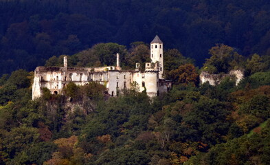 Hohenegg castle ruins from distance.