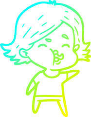 cold gradient line drawing of a cartoon girl pulling face
