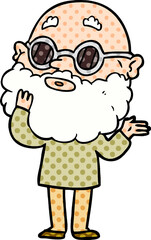 cartoon curious man with beard and glasses