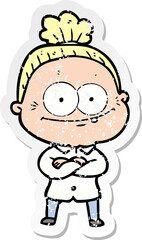 Obraz premium distressed sticker of a cartoon happy old woman