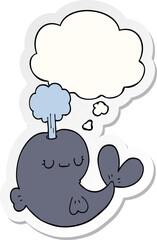 cute cartoon whale with thought bubble as a printed sticker
