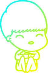 cold gradient line drawing of a happy cartoon boy