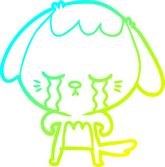 cold gradient line drawing of a cartoon crying dog