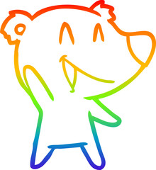 rainbow gradient line drawing of a laughing bear cartoon