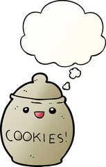 cute cartoon cookie jar with thought bubble in smooth gradient style
