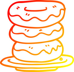 warm gradient line drawing of a cartoon plate of donuts