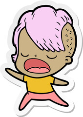 sticker of a cartoon cool hipster girl talking