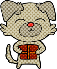 cartoon dog with present