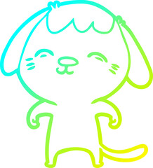 cold gradient line drawing of a happy cartoon dog