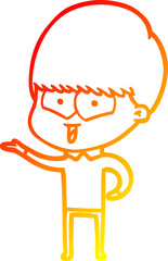warm gradient line drawing of a cartoon happy boy