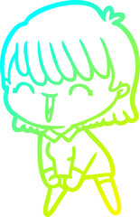 cold gradient line drawing of a cartoon woman