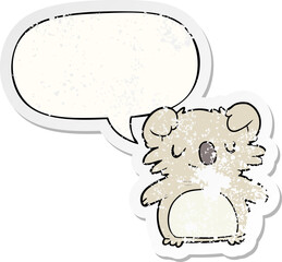 cute cartoon koala with speech bubble distressed distressed old sticker