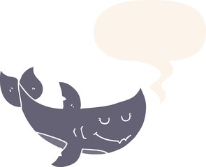 cartoon shark with speech bubble in retro style