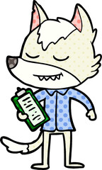 friendly cartoon wolf with notes